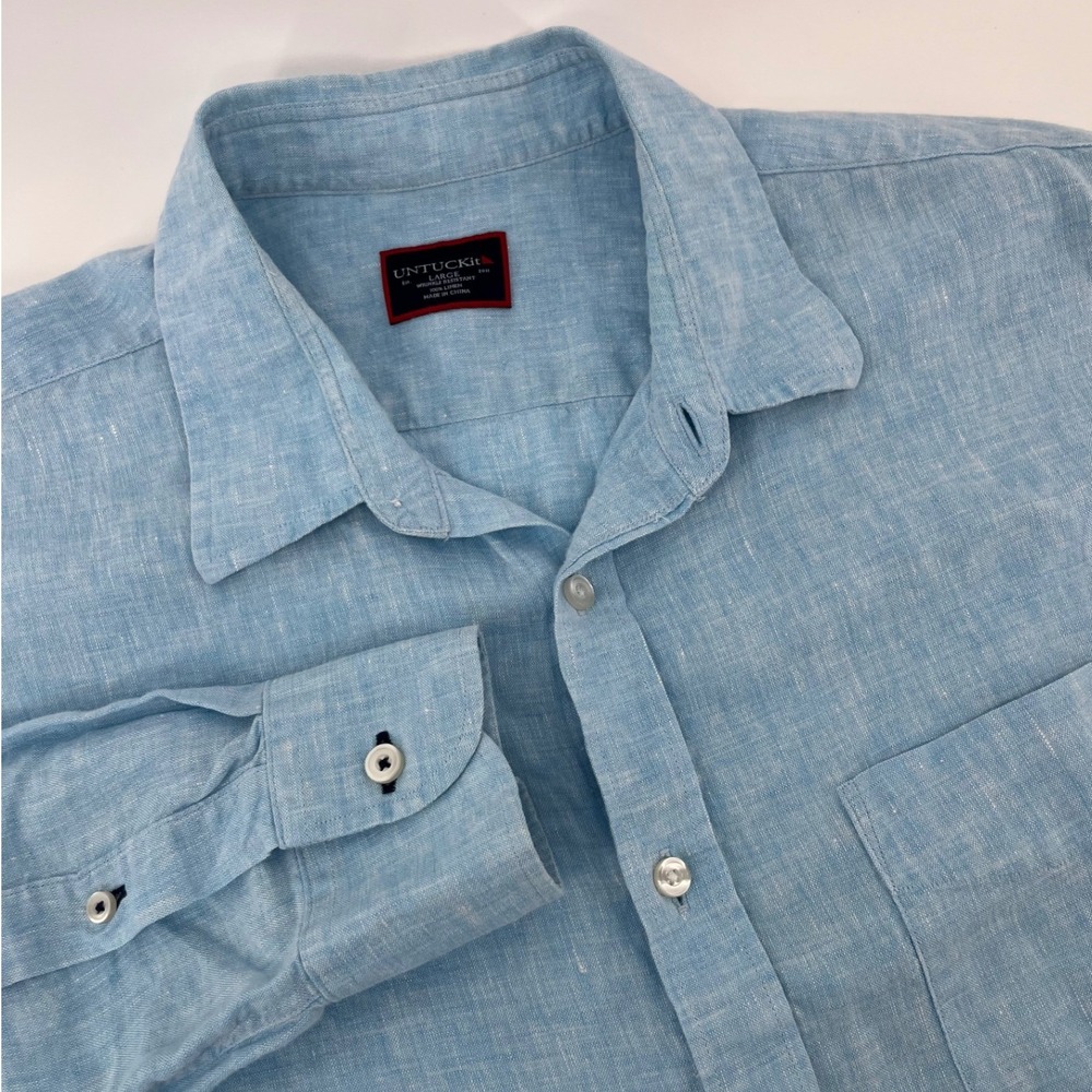 UNTUCKit Linen Button Down Shirt Mens Large Light Blue Wrinkle Resistant